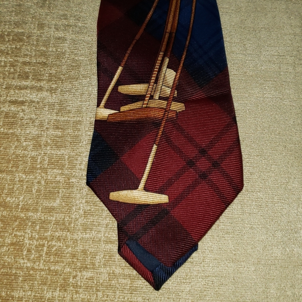 Ralph Lauren Neck Tie Equestrian 100 % Silk Made in Italy Navy Burgundy